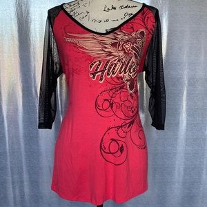 Harley Davidson Red Mesh 3/4 Sleeves Top